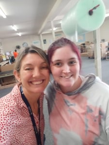 Natalie from Castle and participant Kaitlyn share a selfie inside the LaVida warehouse.